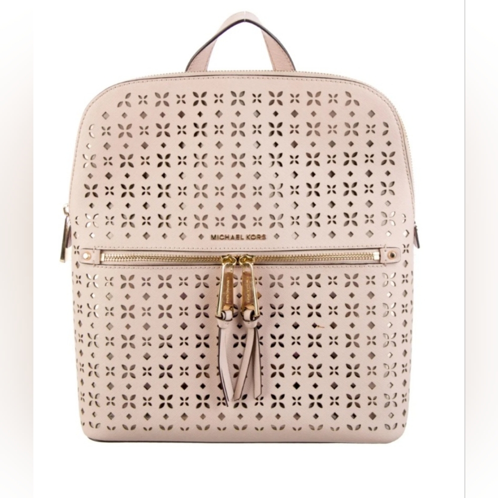 Michael Kors PINK Laser-Cut Backpack With Gold Hardware Comes With COA